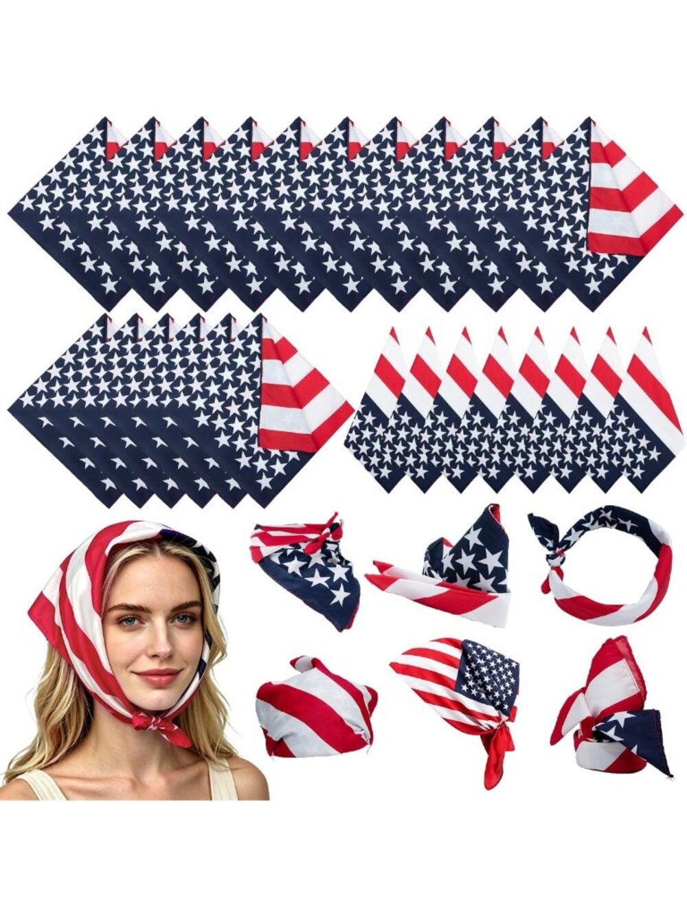 Patriotic American Flag Bandana Multi-Pack - 4 to 100 Options for All Occasions